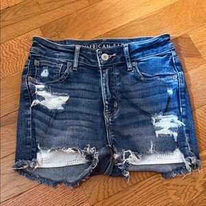 American Eagle Outfitters Dark Blue Distressed Denim Cutoff Shorts